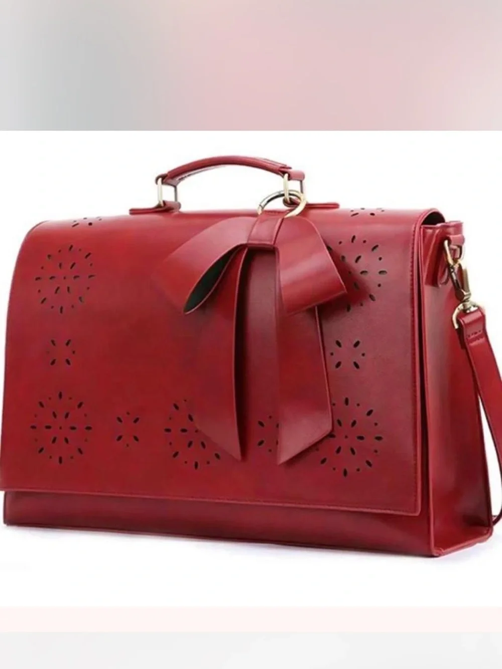 Walasa new scarlet laser cut leather messenger bag with bow - Picture 1 of 8